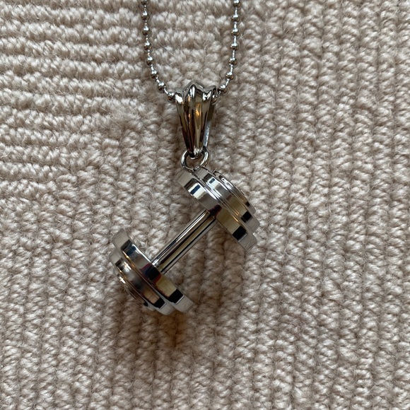 Silver 30 Inch Chain with Large Dumbbell. - Picture 2 of 5